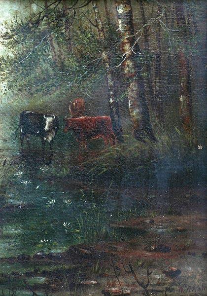 William M. Hanna Woodland View With Cows oil painting image